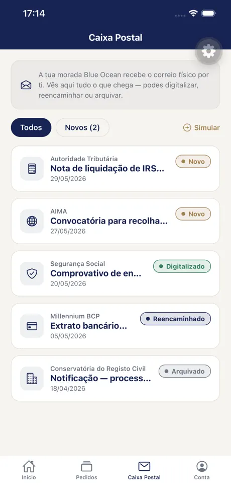 Blue Ocean app mailbox listing digitised official letters